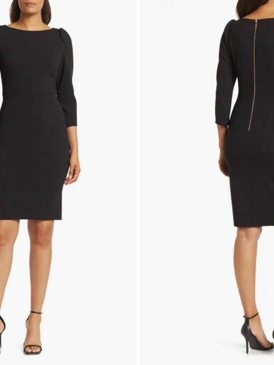 Calvin Klein Dresses & Skirts - BLACK CALVIN KLEIN SIZE 14 Boatneck 3/4 Sleeve Sheath Dress
